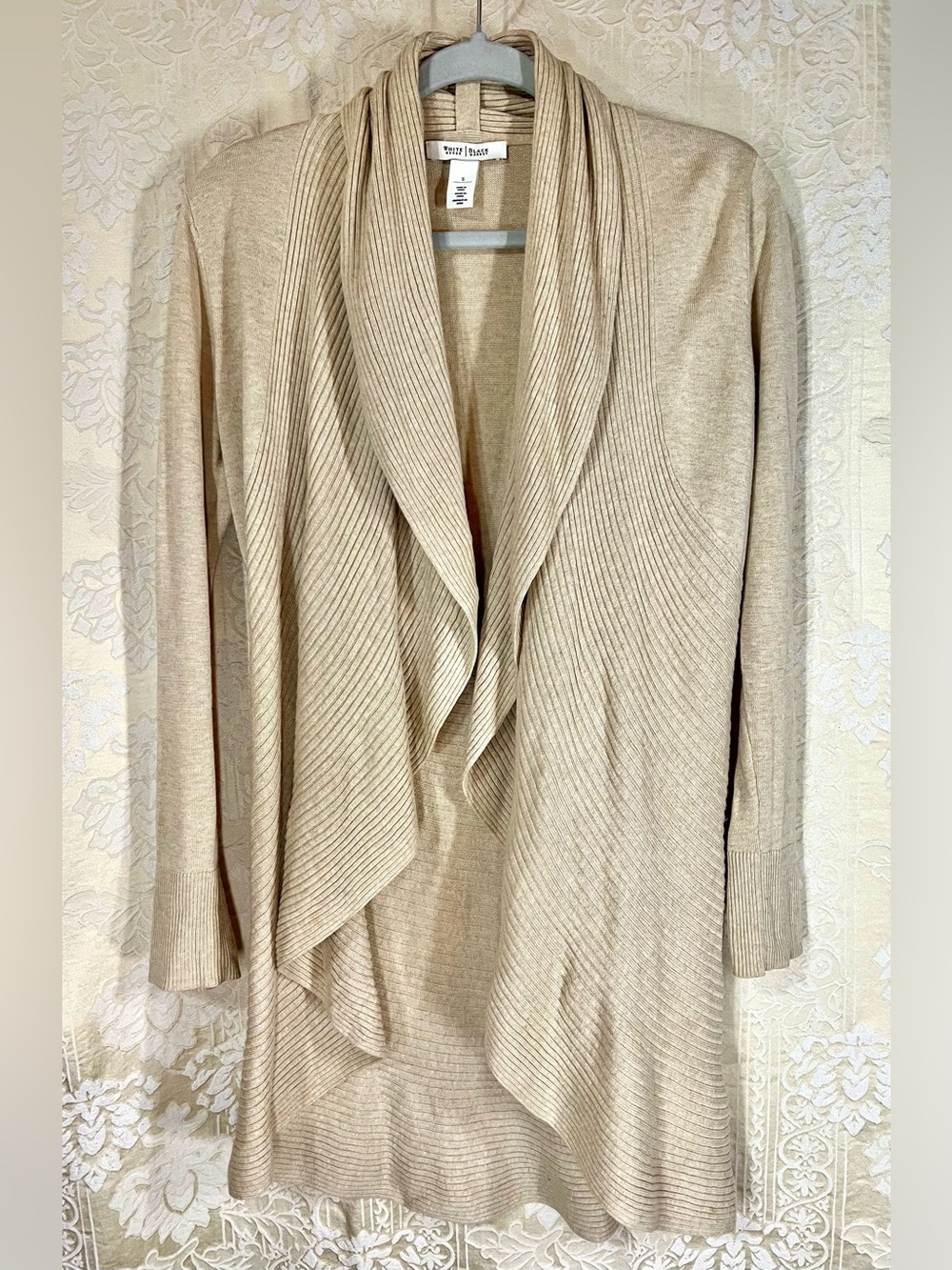WHBM Oatmeal Waterfall Draped Long Cardigan Sweater Small